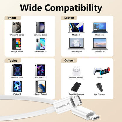 USB-C adat- és töltőkábel - USB-C Techsuit PCB130, 60W, 1m, Fehér