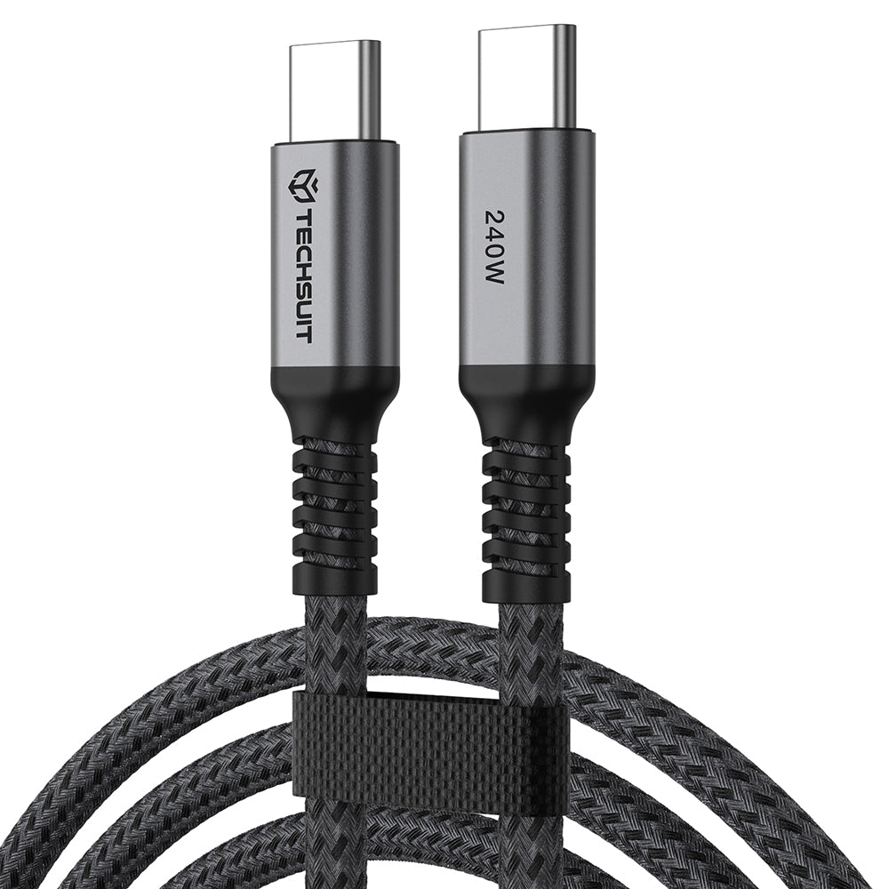 USB-C adat- és töltőkábel - USB-C Techsuit TitanSync Pro CX2, 240W, 2m, szürke