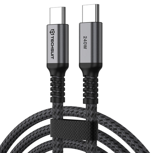 USB-C adat- és töltőkábel - USB-C Techsuit TitanSync Pro CX2, 240W, 2m, szürke
