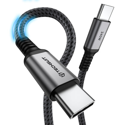 USB-C adat- és töltőkábel - USB-C Techsuit TitanSync Pro CX2, 240W, 2m, szürke