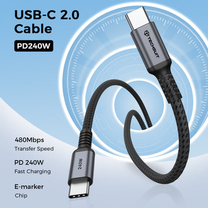 USB-C adat- és töltőkábel - USB-C Techsuit TitanSync Pro CX2, 240W, 2m, szürke