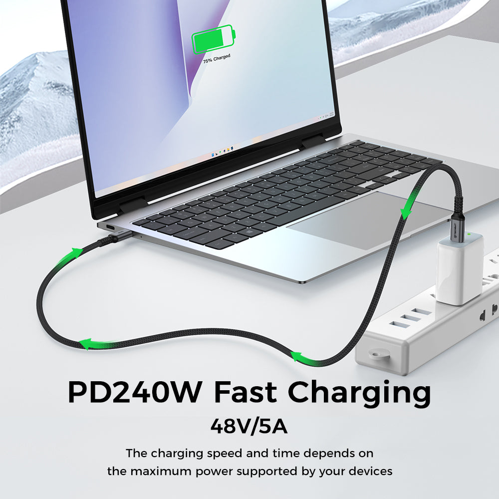 USB-C adat- és töltőkábel - USB-C Techsuit TitanSync Pro CX2, 240W, 2m, szürke