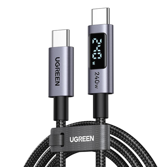 USB-C adat- és töltőkábel - USB-C UGREEN 65867 kijelző, 240W, 2m, szürke