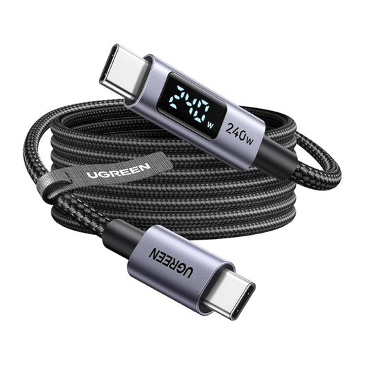USB-C adat- és töltőkábel - USB-C UGREEN 65867 kijelző, 240W, 2m, szürke