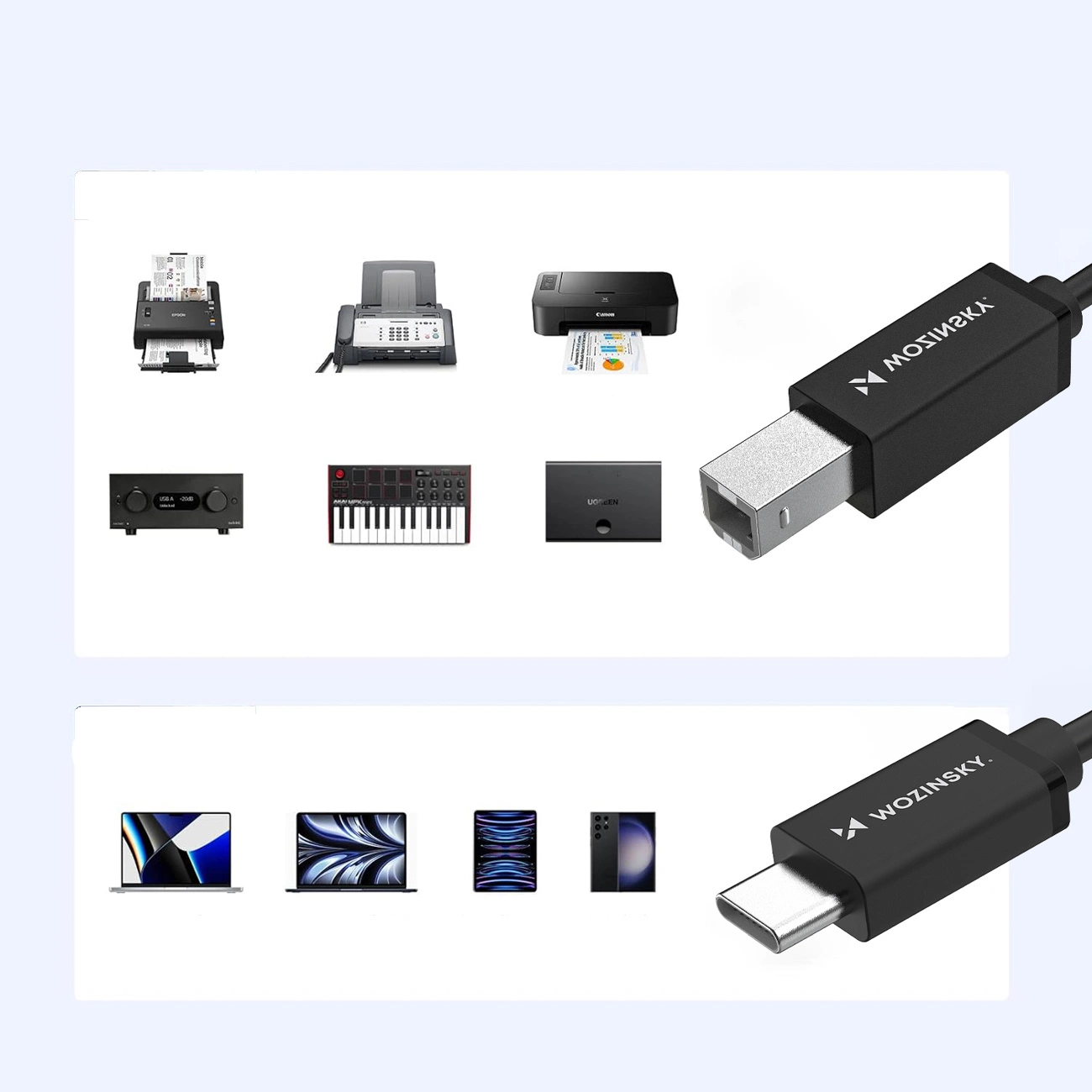 WZK WKDDY1S Nyomtatókábel, USB-C - USB-B, 1m, Fekete