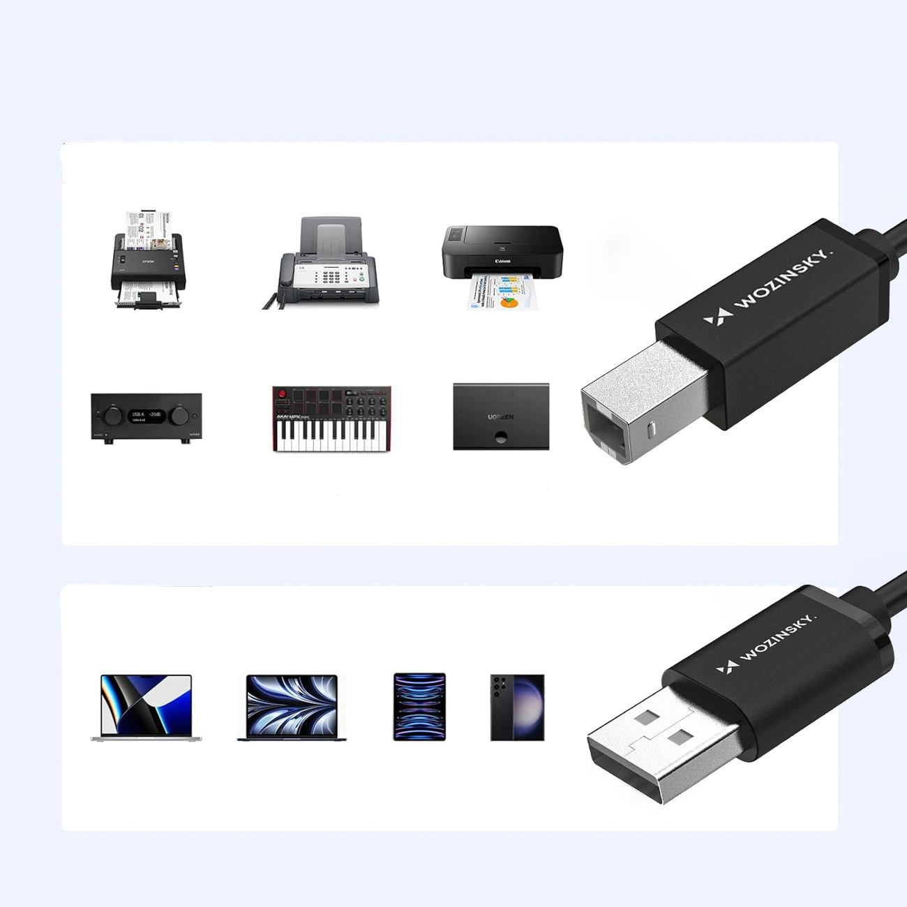 WZK WKDDY3S Nyomtatókábel, USB-A - USB-B, 2m, Fekete