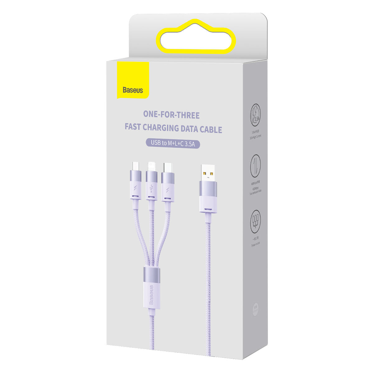 USB-A Charging Cable - Lightning / microUSB / USB-C Baseus StarSpeed 3in1, 20W, 1.2m, Purple CAXS000005