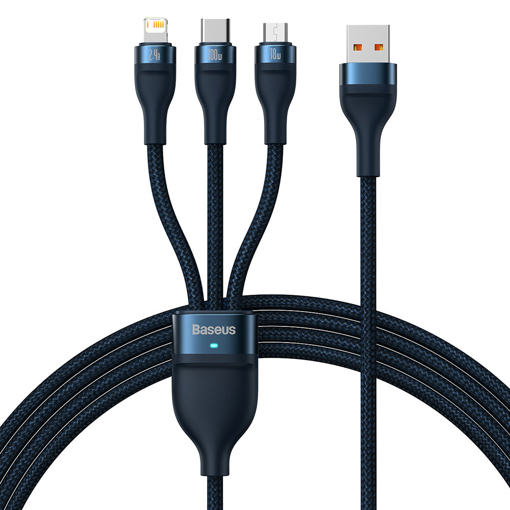 USB-A - Lightning / microUSB / USB-C Baseus Flash Series II 3in1 töltőkábel, 66W, 1.2m, Kék CASS040003