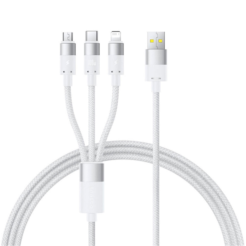 USB-A - Lightning / microUSB / USB-C Baseus StarSpeed töltőkábel, 100W, 1.5m, Fehér P10319900211-00