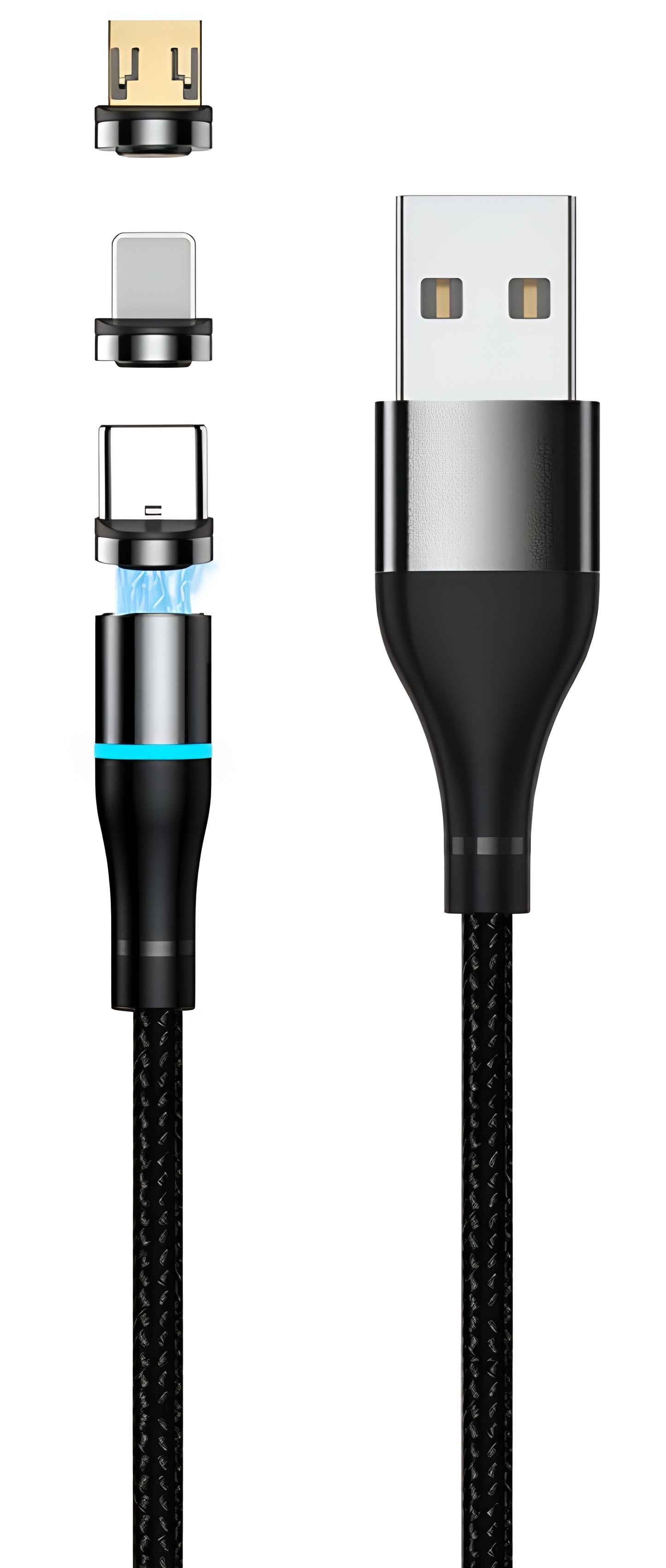USB-A - Lightning / microUSB / USB-C Setty Magnetic 3in1 töltőkábel, 10W, 1m, Fekete