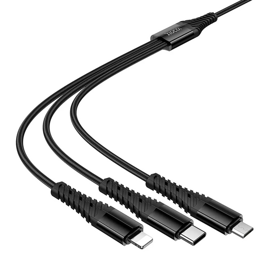 USB-A / USB-C töltőkábel - Lightning / microUSB / USB-C HOCO X123 3in1, 18W, 1m, Fekete