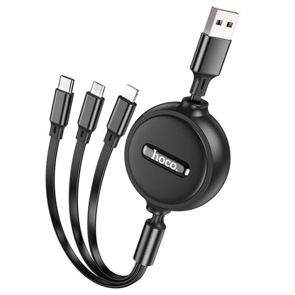 USB-A - Lightning / microUSB / USB-C HOCO X75 3in1 töltőkábel, 18W, 1m, Fekete
