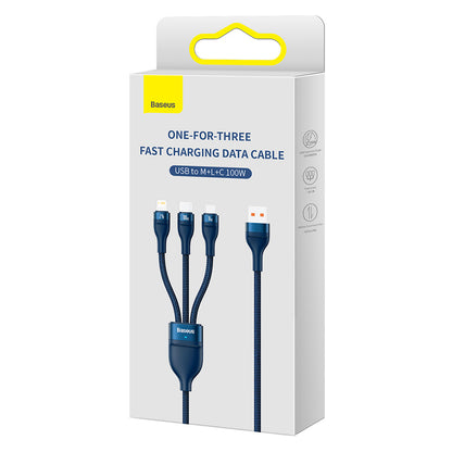 USB-A - Lightning / microUSB / USB-C Baseus Flash Series II 3in1 töltőkábel, 100W, 1.2m, Kék CASS030003