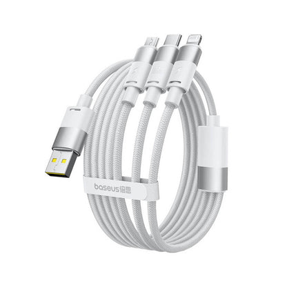 USB-A - Lightning / microUSB / USB-C Baseus StarSpeed töltőkábel, 100W, 1.5m, Fehér P10319900211-00