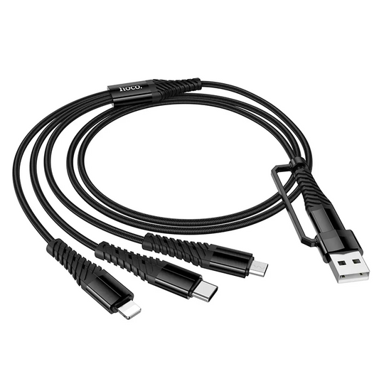 USB-A / USB-C töltőkábel - Lightning / microUSB / USB-C HOCO X123 3in1, 18W, 1m, Fekete