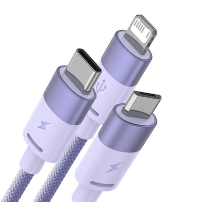 USB-A Charging Cable - Lightning / microUSB / USB-C Baseus StarSpeed 3in1, 20W, 1.2m, Purple CAXS000005