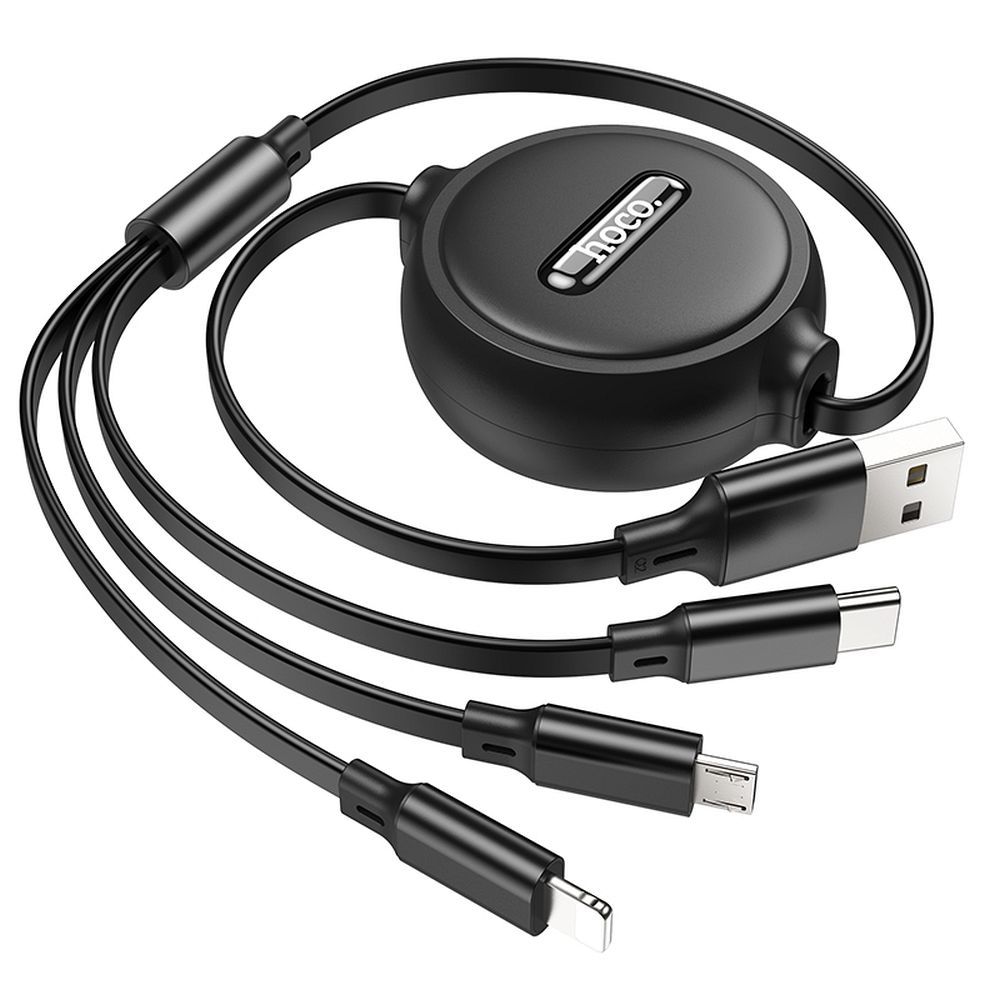 USB-A - Lightning / microUSB / USB-C HOCO X75 3in1 töltőkábel, 18W, 1m, Fekete