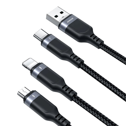USB-A - Lightning / microUSB / USB-C Joyroom S-A18 3in1 töltőkábel, 20W, 0.3m, Fekete