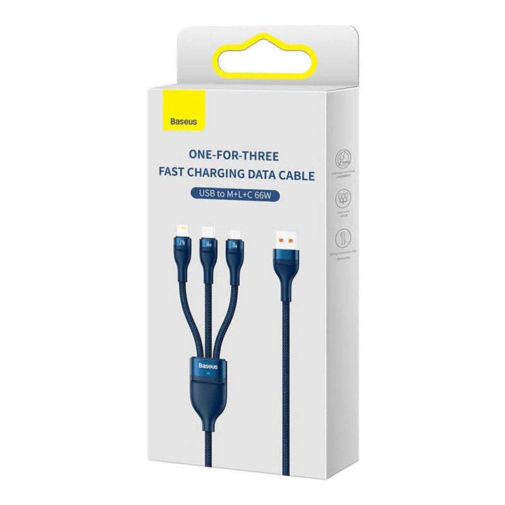 USB-A - Lightning / microUSB / USB-C Baseus Flash Series II 3in1 töltőkábel, 66W, 1.2m, Kék CASS040003
