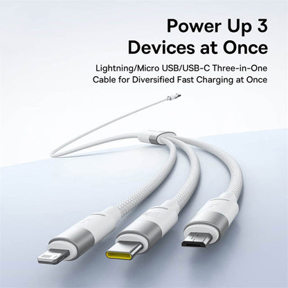 USB-A - Lightning / microUSB / USB-C Baseus StarSpeed töltőkábel, 100W, 1.5m, Fehér P10319900211-00