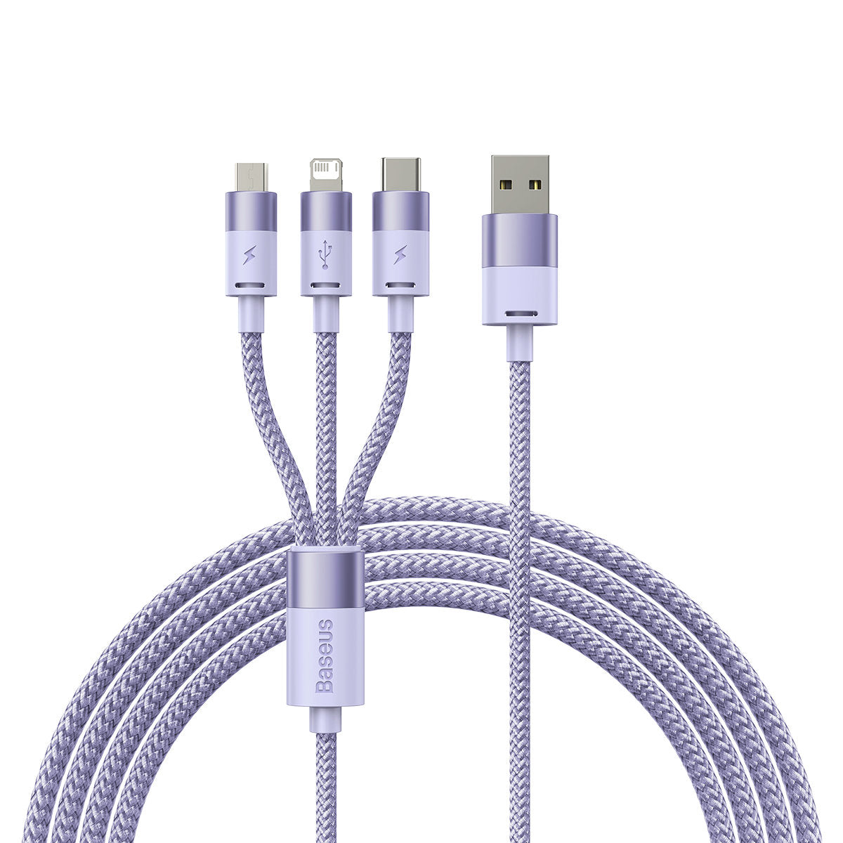 USB-A Charging Cable - Lightning / microUSB / USB-C Baseus StarSpeed 3in1, 20W, 1.2m, Purple CAXS000005
