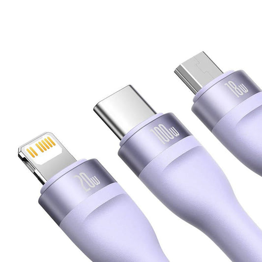 USB-A / USB-C - Lightning / microUSB / USB-C Baseus Flash Series II 3in1 töltőkábel, 100W, 1.2m, Lila CASS030105