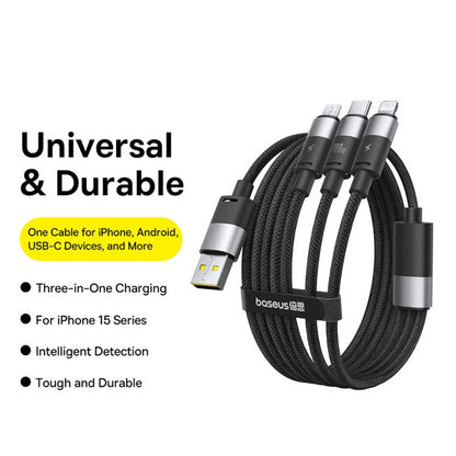 USB-A - Lightning / microUSB / USB-C Baseus StarSpeed töltőkábel, 100W, 1.5m, Fehér P10319900211-00