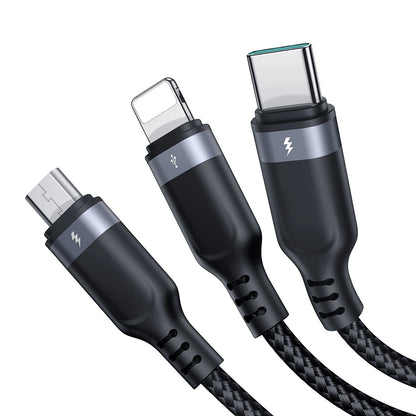 USB-A - Lightning / microUSB / USB-C Joyroom S-A18 3in1 töltőkábel, 20W, 0.3m, Fekete
