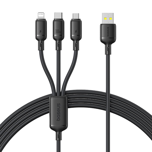 USB-A Charging Cable - Lightning / microUSB / USB-C Baseus Silky 3in1, 100W, 1.5m, Black P10377705123-00