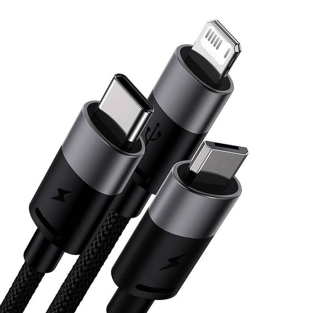 USB-A Charging Cable - Lightning / microUSB / USB-C Baseus StarSpeed 3in1, 100W, 1.5m, Black P10319900111-01