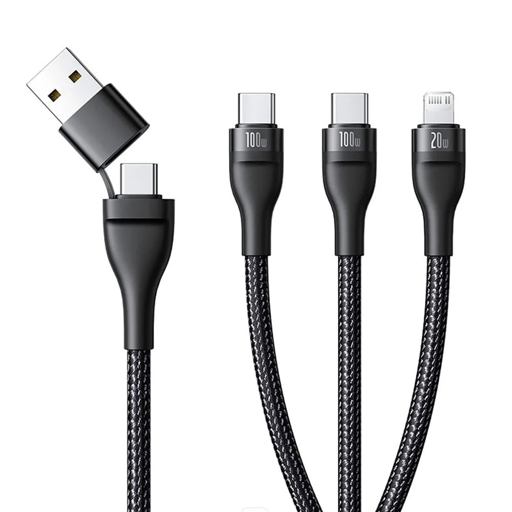 USB-A / USB-C - Lightning / 2 x USB-C Baseus Flash Series III 3in1 töltőkábel, 100W, 1.5m, Fekete P10377800U01-00