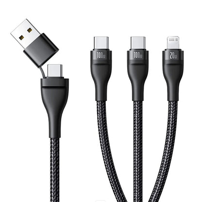 USB-A / USB-C - Lightning / 2 x USB-C Baseus Flash Series III 3in1 töltőkábel, 100W, 1.5m, Fekete P10377800U01-00