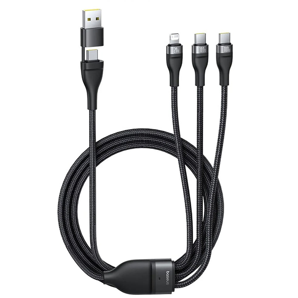 USB-A / USB-C - Lightning / 2 x USB-C Baseus Flash Series III 3in1 töltőkábel, 100W, 1.5m, Fekete P10377800U01-00