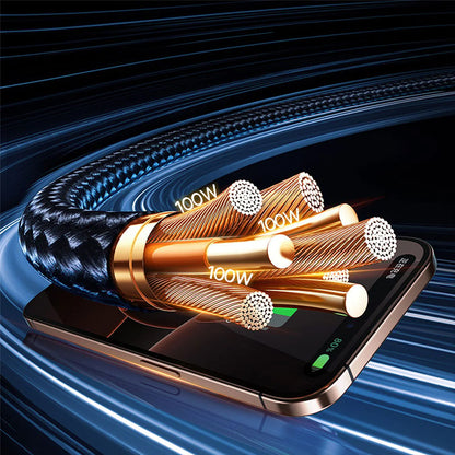 USB-A / USB-C - Lightning / 2 x USB-C Baseus Flash Series III 3in1 töltőkábel, 100W, 1.5m, Fekete P10377800U01-00