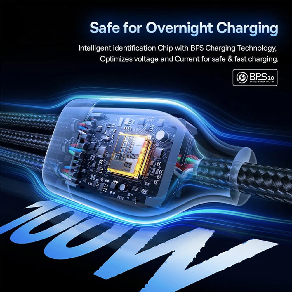 USB-A / USB-C - Lightning / 2 x USB-C Baseus Flash Series III 3in1 töltőkábel, 100W, 1.5m, Fekete P10377800U01-00
