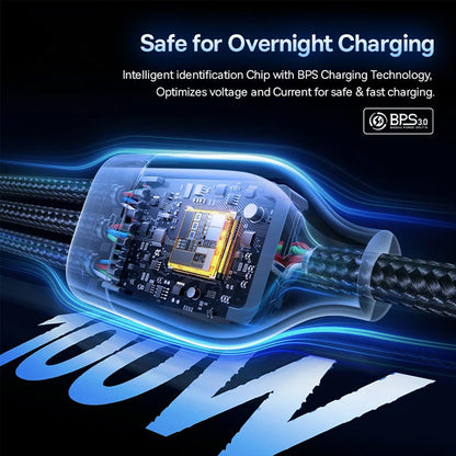 USB-A / USB-C - Lightning / 2 x USB-C Baseus Flash Series III 3in1 töltőkábel, 100W, 1.5m, Fekete P10377800U01-00