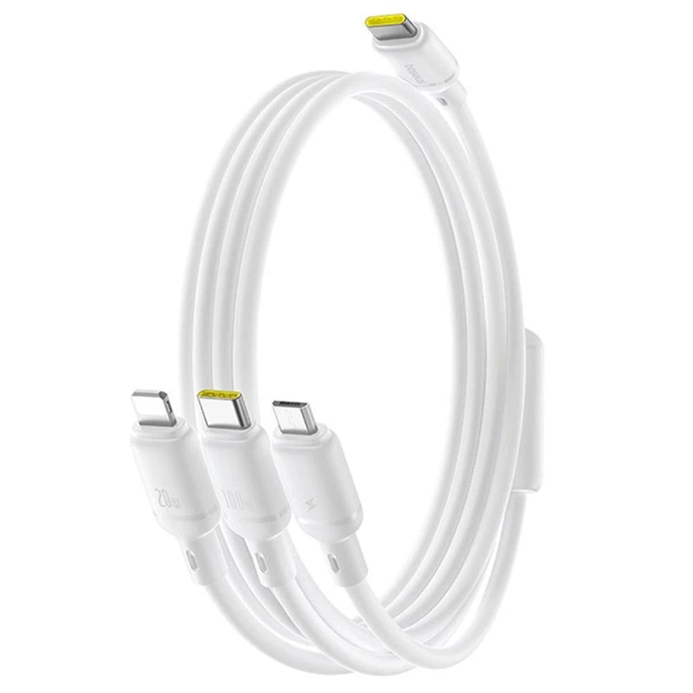 USB-C - Lightning / microUSB / USB-C Baseus Silky 3in1 töltőkábel, 100W, 1.5m, Fehér P10377706213-00