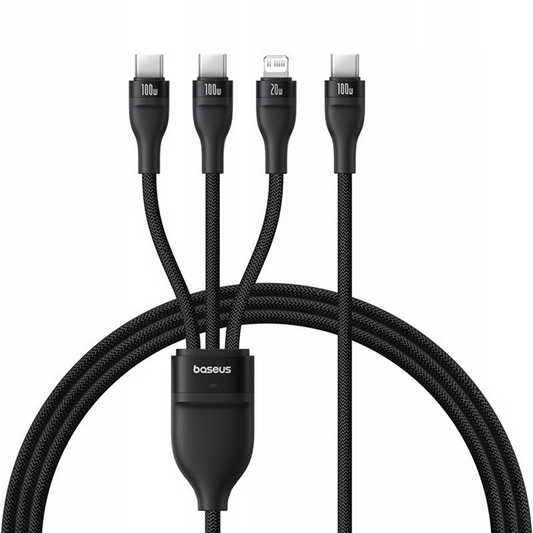 USB-C - Lightning töltőkábel / 2 x USB-C Baseus Flash Series III 3in1, 100W, 1,5 m, Fekete, Újracsomagolt P10377502111-00