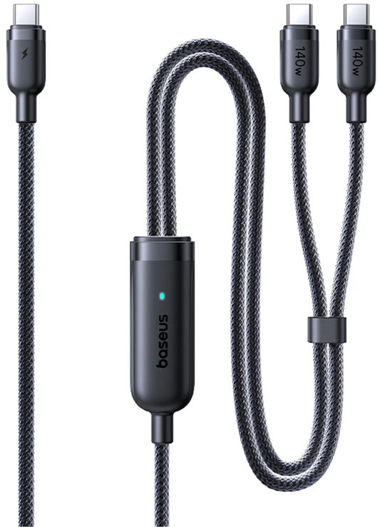 USB-C töltőkábel - 2 x USB-C Baseus Flash 4 2in1, 140W, 1,5m, Fekete E0426X00