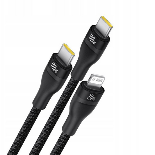 USB-C - Lightning töltőkábel / 2 x USB-C Baseus Flash Series III 3in1, 100W, 1,5 m, Fekete, Újracsomagolt P10377502111-00