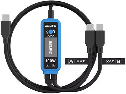 USB-C Töltőkábel - 2 x USB-C Relife XA7 Kijelző, 100W, 1,33m, Fekete