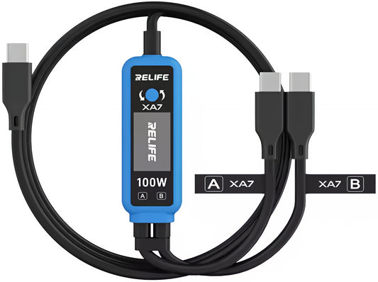USB-C Töltőkábel - 2 x USB-C Relife XA7 Kijelző, 100W, 1,33m, Fekete