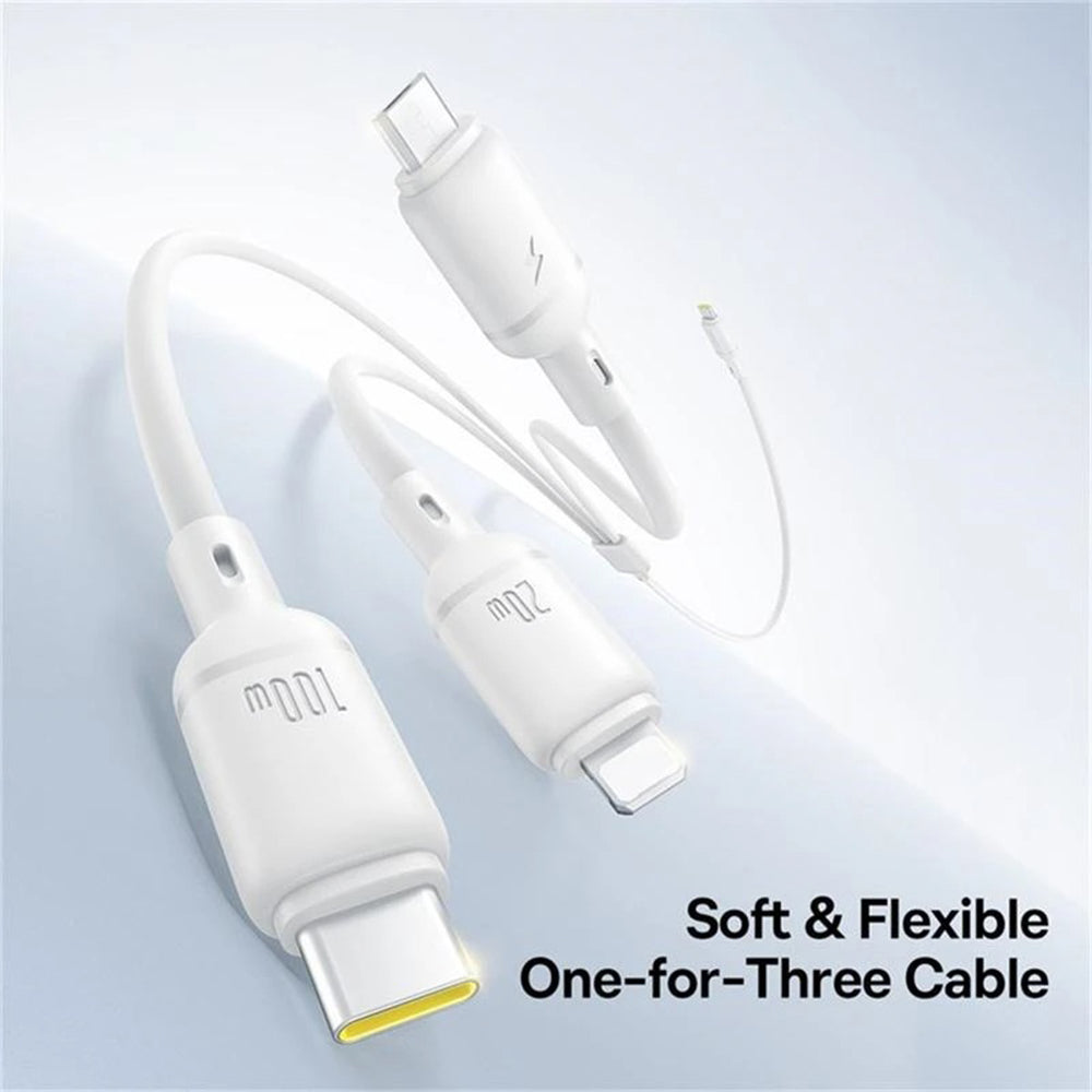 USB-C - Lightning / microUSB / USB-C Baseus Silky 3in1 töltőkábel, 100W, 1.5m, Fehér P10377706213-00