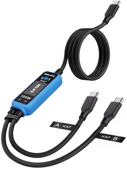 USB-C Töltőkábel - 2 x USB-C Relife XA7 Kijelző, 100W, 1,33m, Fekete