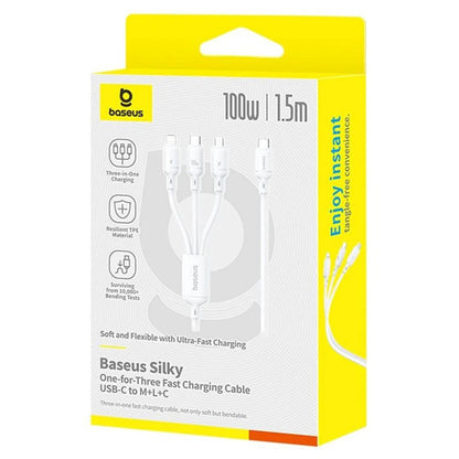 USB-C - Lightning / microUSB / USB-C Baseus Silky 3in1 töltőkábel, 100W, 1.5m, Fehér P10377706213-00