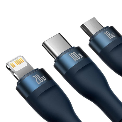 USB-C - Lightning / microUSB / USB-C Baseus Flash Series II 3in1 töltőkábel, 100W, 1.5m, Kék P10382702121-01