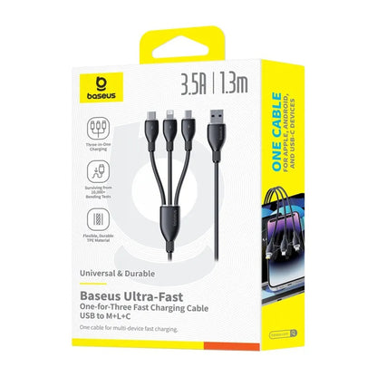 USB-C - Lightning / microUSB / USB-C Baseus Ultra Fast 3in1 töltőkábel, 20W, 0.8m, Fekete P10377501111-00