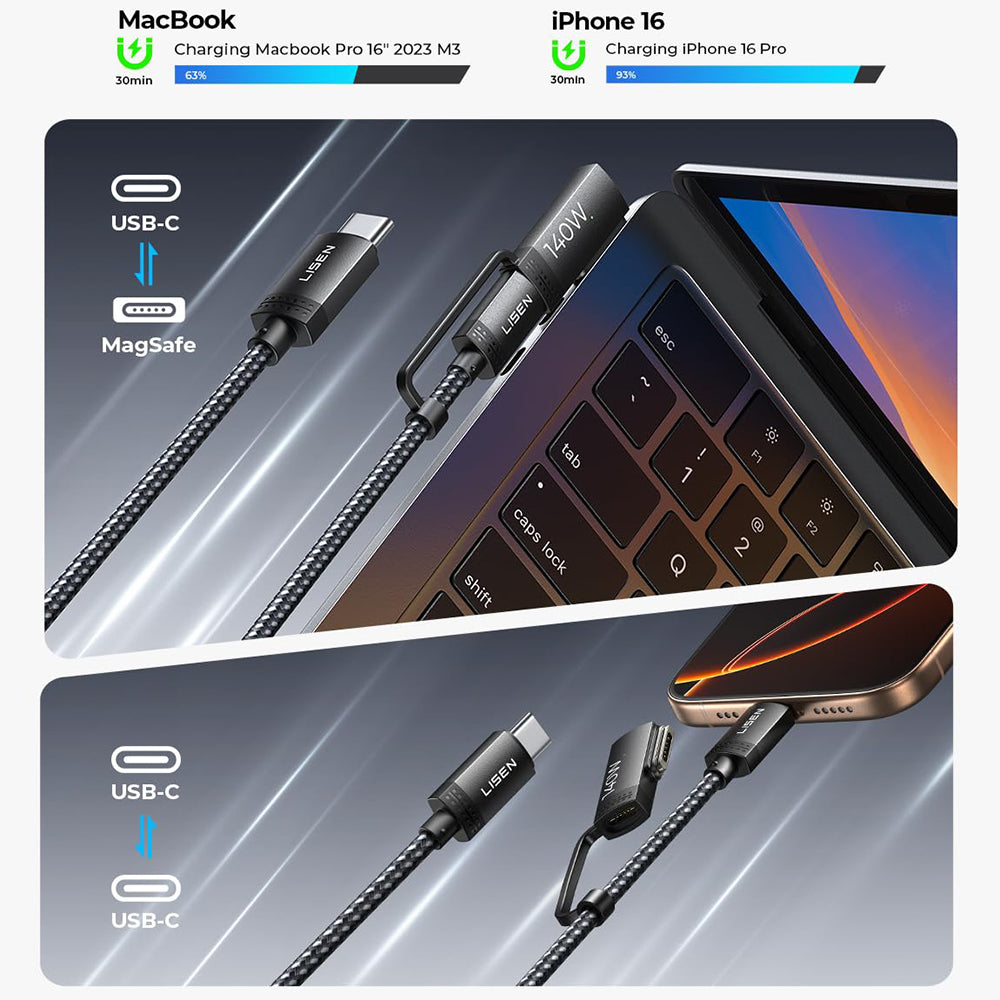 USB-C töltőkábel - USB-C / MagSafe 3 Lisen, 140W, 2m, Szürke YL0124070021