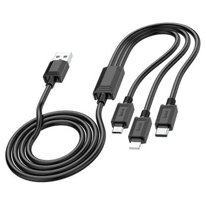 USB-A - Lightning / microUSB / USB-C HOCO X74 3in1 töltőkábel, 18W, 1m, Fekete