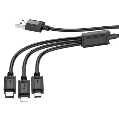 USB-A - Lightning / microUSB / USB-C HOCO X74 3in1 töltőkábel, 18W, 1m, Fekete